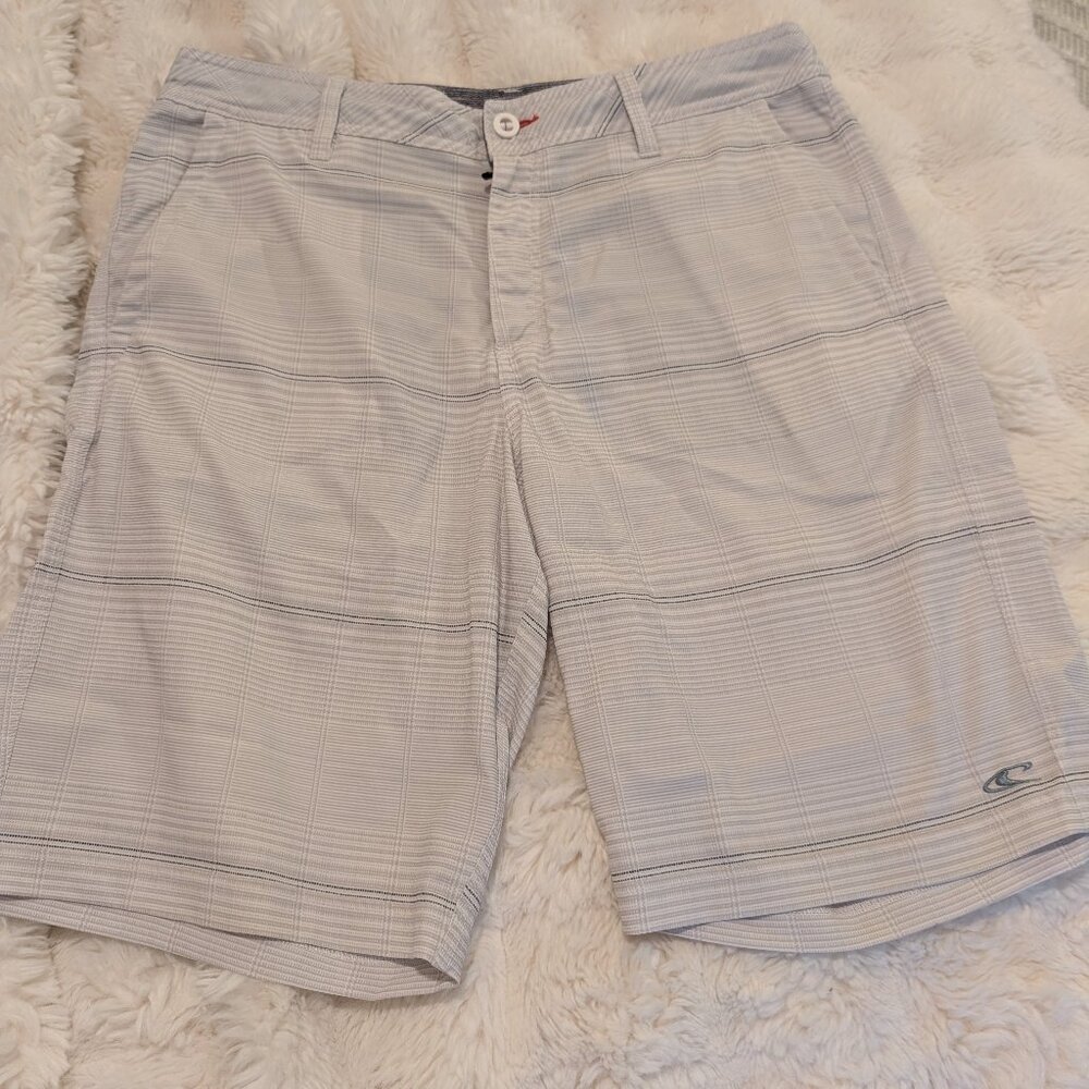 O’Neill Men’s Hybrid Shorts | Light Gray Plaid | Size 34
